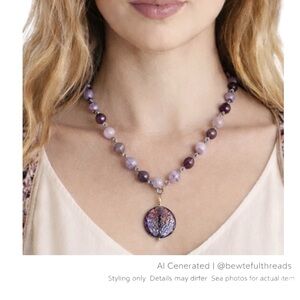 Purple Art Glass Pendant Necklace Artisan Beaded Statement Adjustable 18-21”